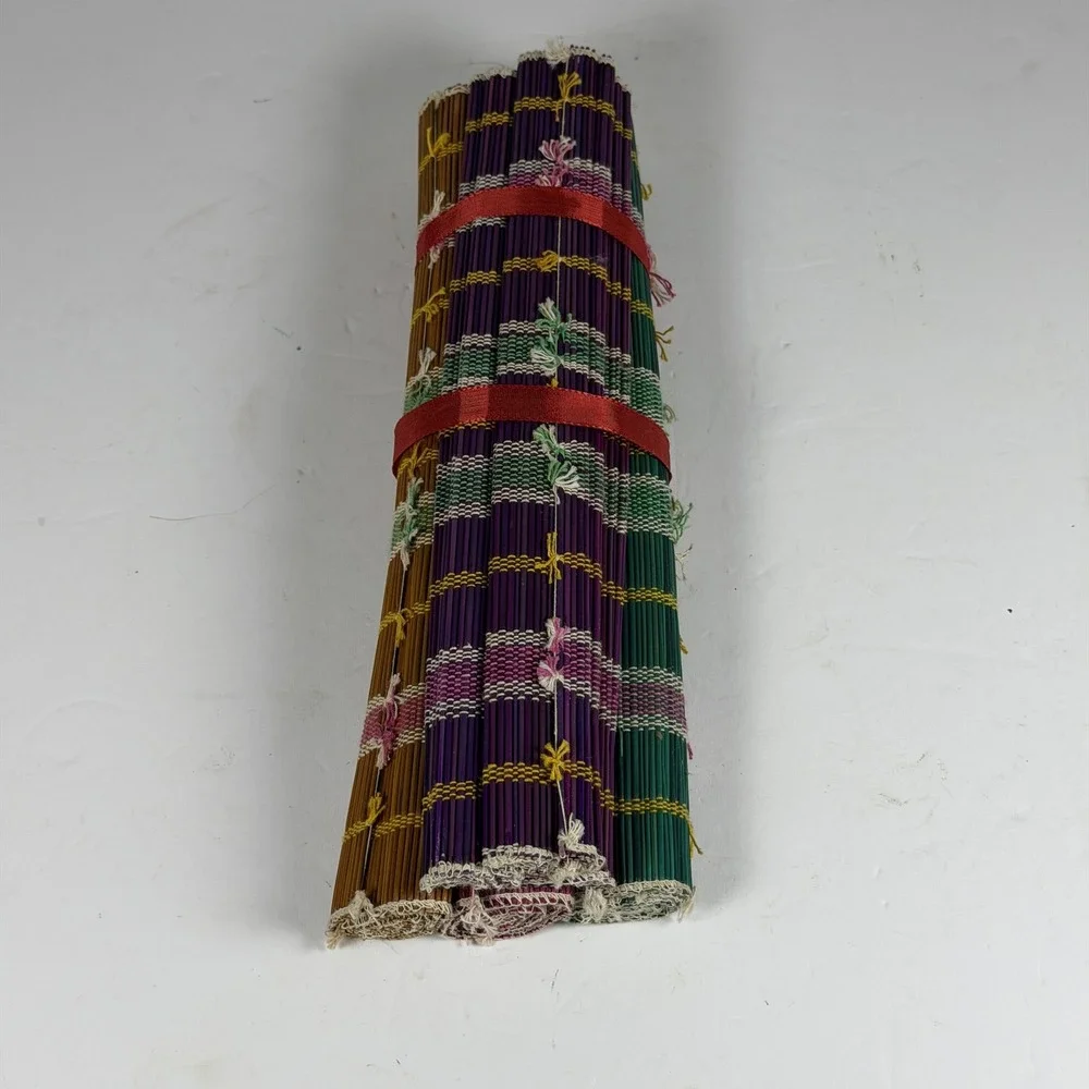Set of 4 Bamboo Placemats Multi-Color Striped Rollable Dining Mats F-16